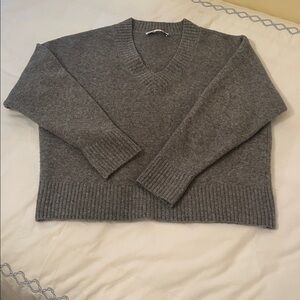 Zara Grey Oversized Vneck Pullover Sweater Size S